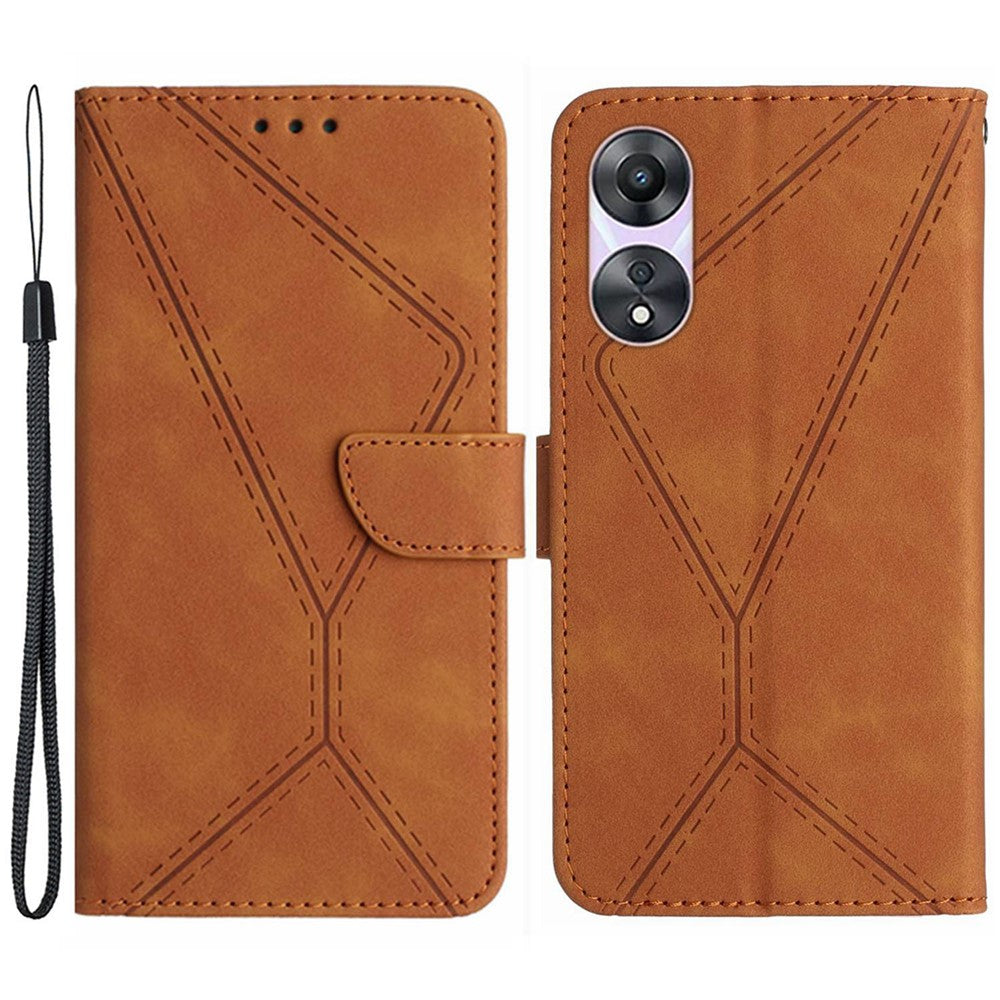 HT05 För Oppo A58 4G PU-läderfodral med präglade linjer, mobilmobilplånboksfodral