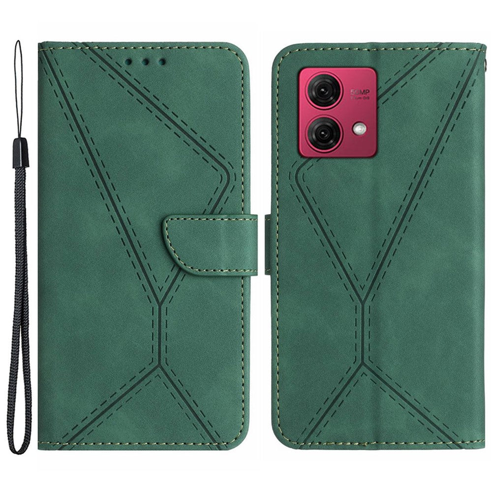 HT05 For Motorola Moto G84 5G PU Leather Folio Case Imprinted Line Wallet Stand Phone Cover