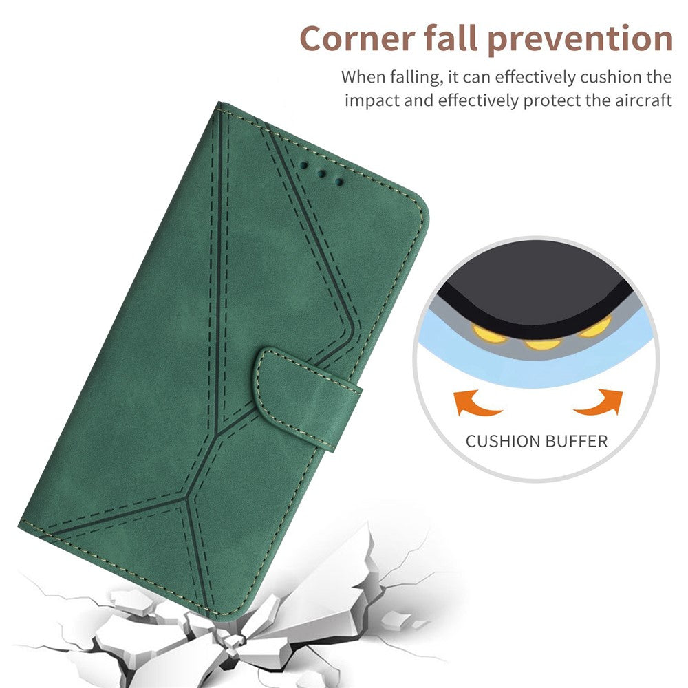 HT05 For Motorola Moto G84 5G PU Leather Folio Case Imprinted Line Wallet Stand Phone Cover