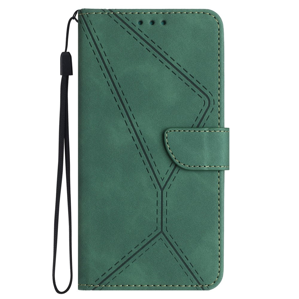 HT05 For Motorola Moto G84 5G PU Leather Folio Case Imprinted Line Wallet Stand Phone Cover