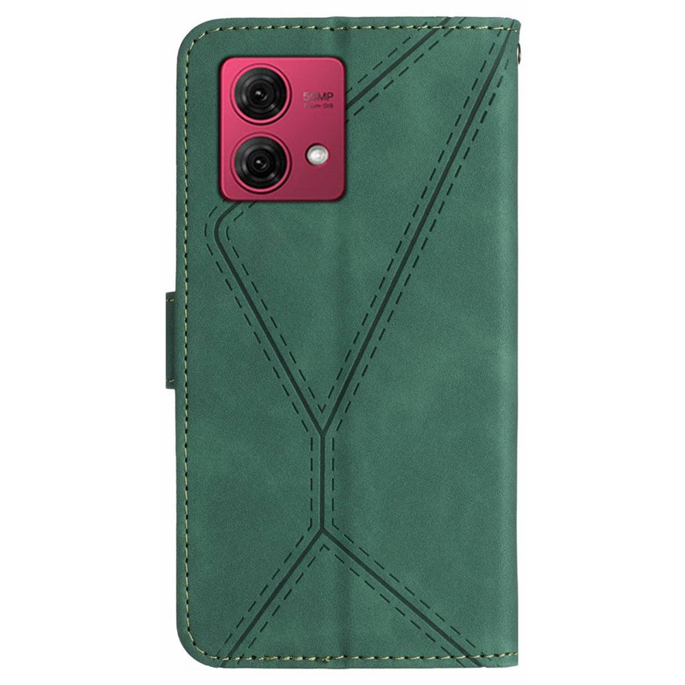 HT05 For Motorola Moto G84 5G PU Leather Folio Case Imprinted Line Wallet Stand Phone Cover
