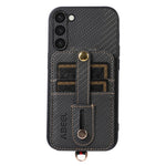ABEEL Style 02 Carbon Fiber Texture PU+TPU Telefoncover til Samsung Galaxy S23 RFID-blokerende kortholder med støttefod