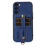 ABEEL Style 02 Carbon Fiber Texture PU+TPU Telefoncover til Samsung Galaxy S23 RFID-blokerende kortholder med støttefod