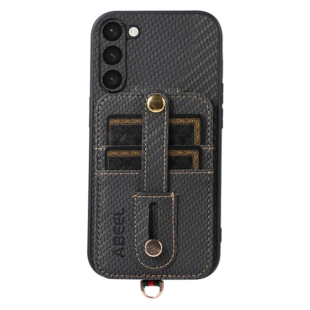 ABEEL Style 02 kortholder cover til Samsung Galaxy S23+ med RFID-blokering og kulfibertekstur PU+TPU Kickstand Cover