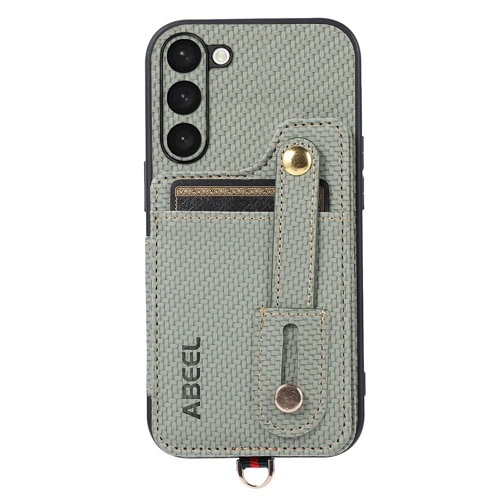 ABEEL Style 01 RFID Blocking Card Slot Phone Cover for Samsung Galaxy S23+ Horizontal Kickstand Carbon Fiber Texture PU+TPU Case