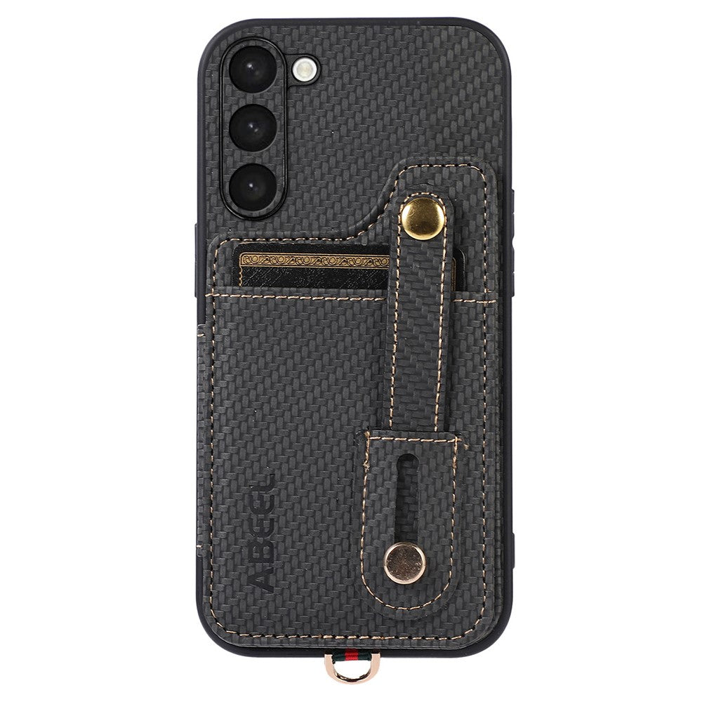 ABEEL Style 01 RFID Blocking Card Slot Phone Cover for Samsung Galaxy S23+ Horizontal Kickstand Carbon Fiber Texture PU+TPU Case