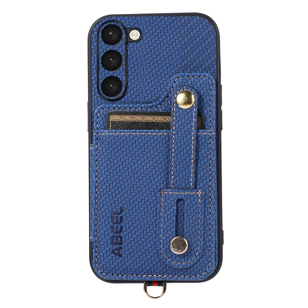 ABEEL Style 01 RFID Blocking Card Slot Phone Cover for Samsung Galaxy S23+ Horizontal Kickstand Carbon Fiber Texture PU+TPU Case