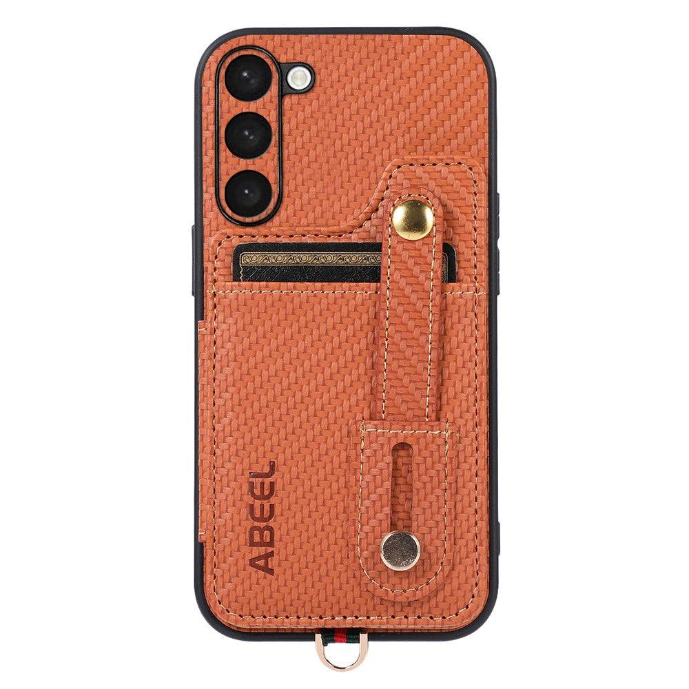ABEEL Style 01 RFID Blocking Card Slot Phone Cover for Samsung Galaxy S23+ Horizontal Kickstand Carbon Fiber Texture PU+TPU Case