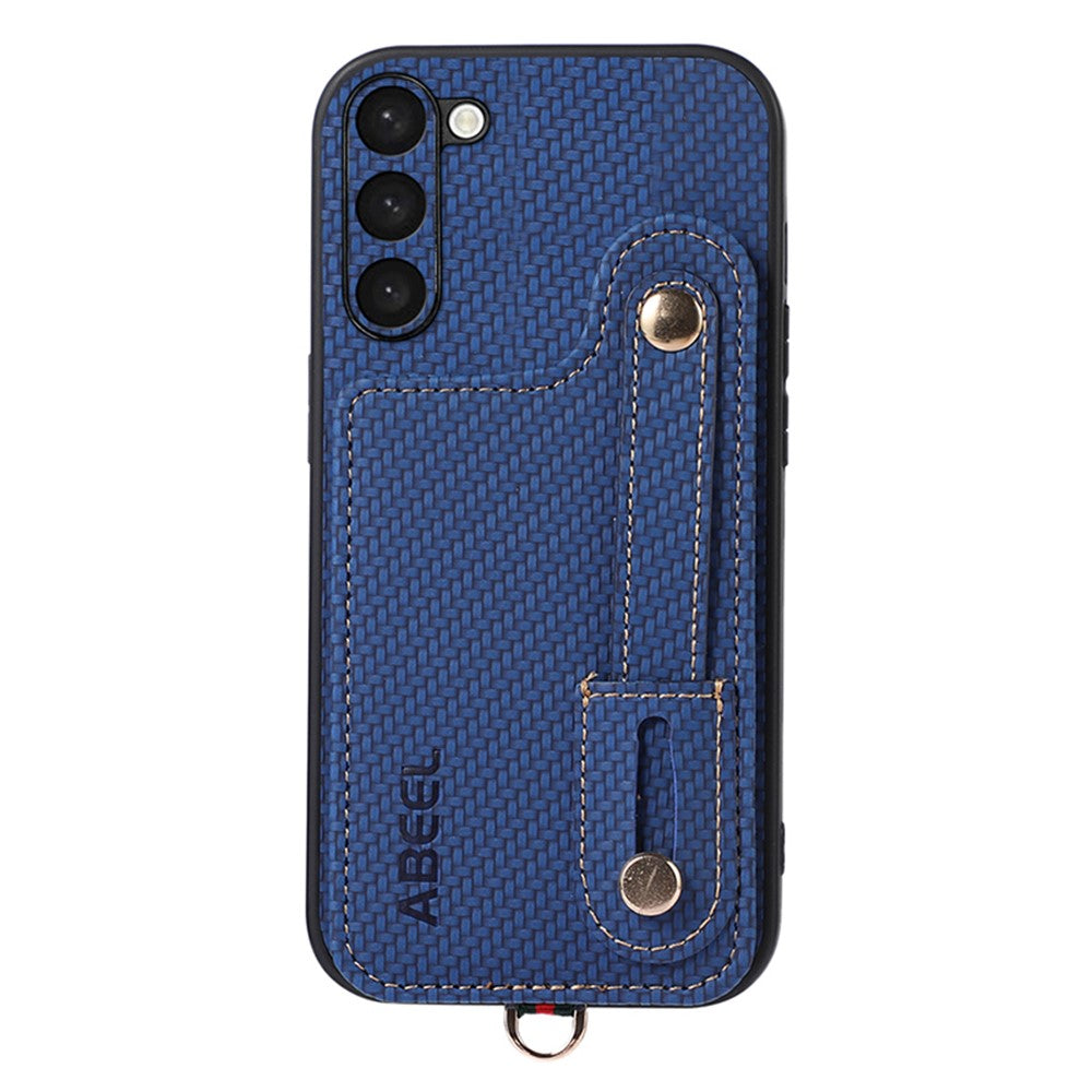 ABEEL Style 03 Card Slot Kickstand Phone Cover for Samsung Galaxy S23+ RFID Blocking Carbon Fiber Texture PU+TPU Case