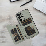 ABEEL Style 01 Horizontal Kickstand Phone Cover for Samsung Galaxy S23 Ultra RFID Blocking Anti-Drop Carbon Fiber Texture PU+TPU Case