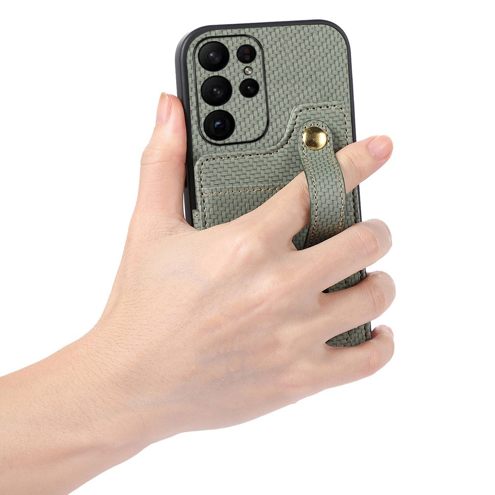 ABEEL Style 01 Horizontal Kickstand Phone Cover for Samsung Galaxy S23 Ultra RFID Blocking Anti-Drop Carbon Fiber Texture PU+TPU Case