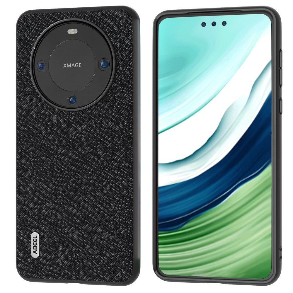 ABEEL For Huawei Mate 60 Pro Cowhide Leather Coating Phone Case Cross Texture TPU+PC Cover