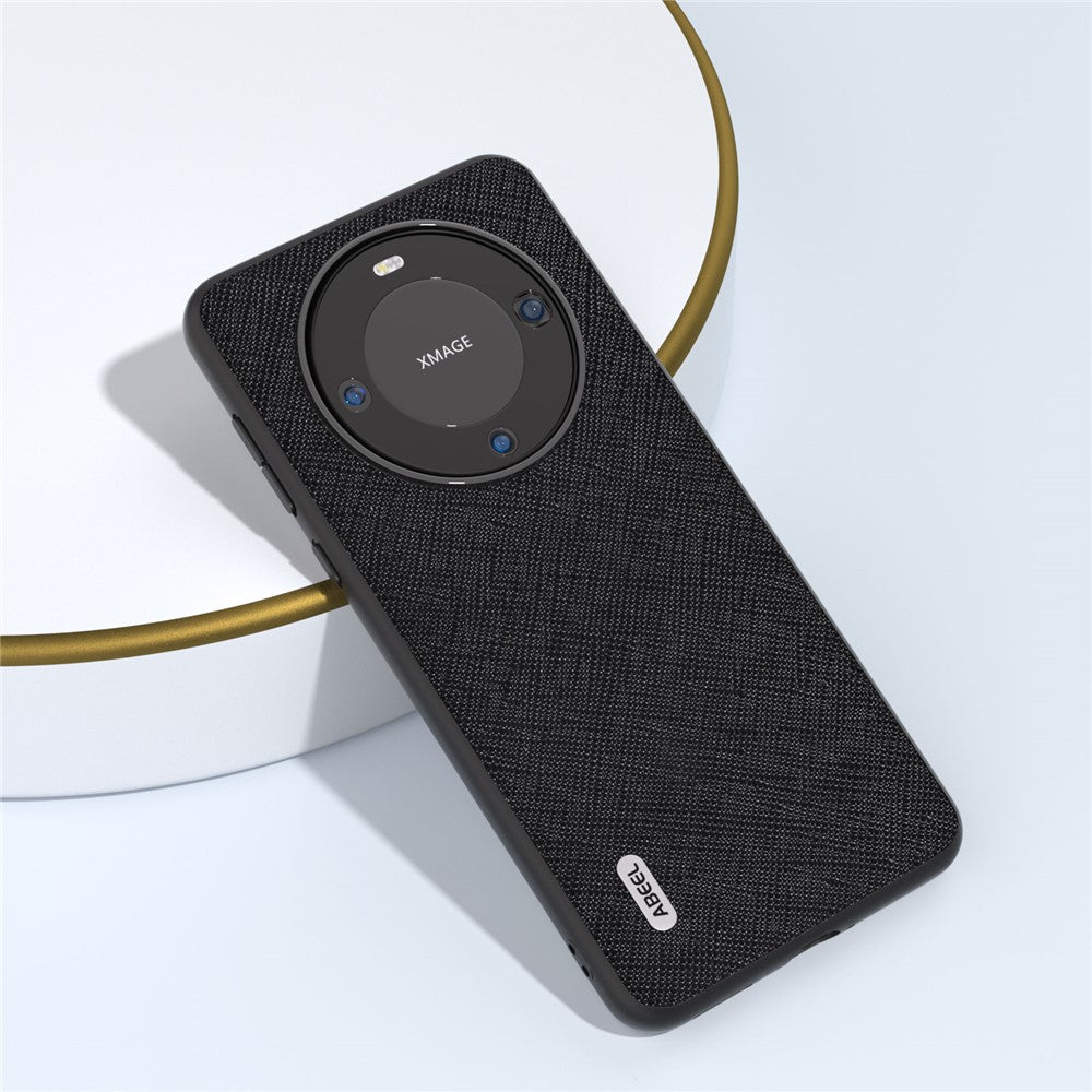 ABEEL For Huawei Mate 60 Pro Cowhide Leather Coating Phone Case Cross Texture TPU+PC Cover