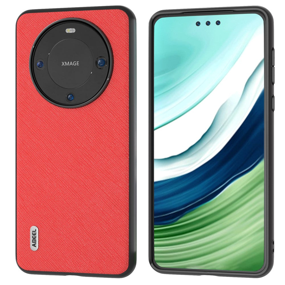 ABEEL For Huawei Mate 60 Pro Cowhide Leather Coating Phone Case Cross Texture TPU+PC Cover