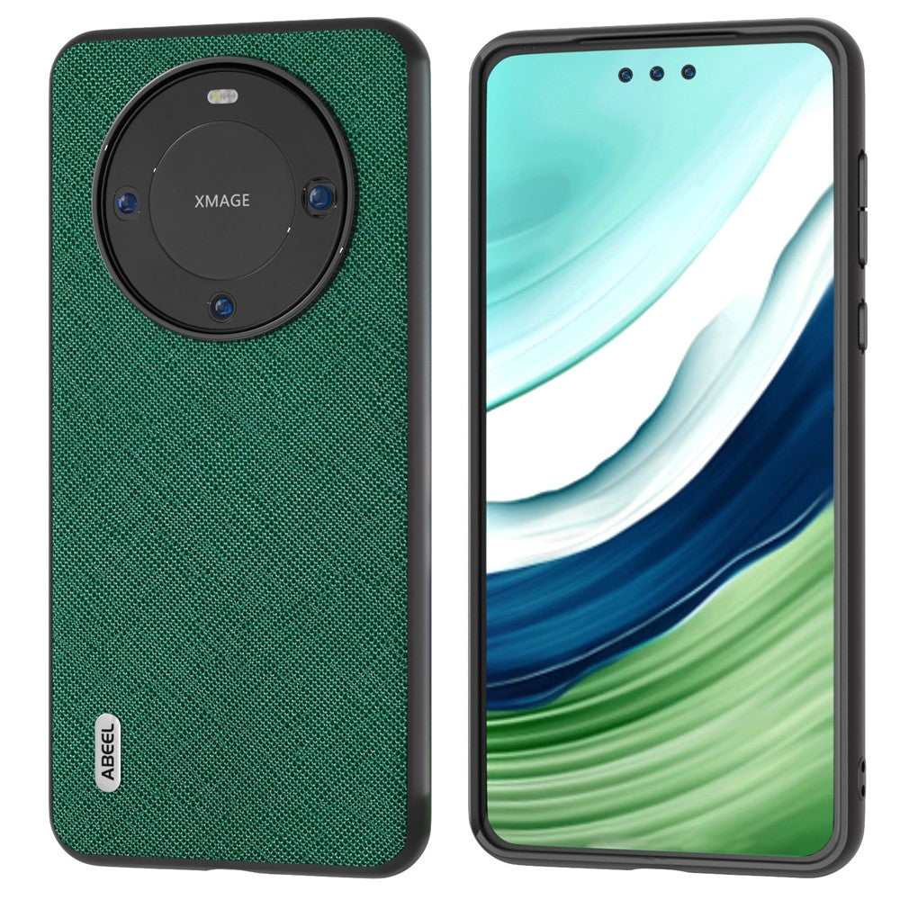 ABEEL For Huawei Mate 60 Pro Cowhide Leather Coating Phone Case Cross Texture TPU+PC Cover