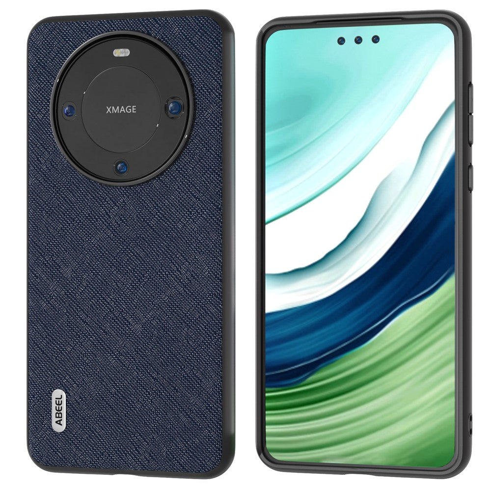 ABEEL For Huawei Mate 60 Pro Cowhide Leather Coating Phone Case Cross Texture TPU+PC Cover