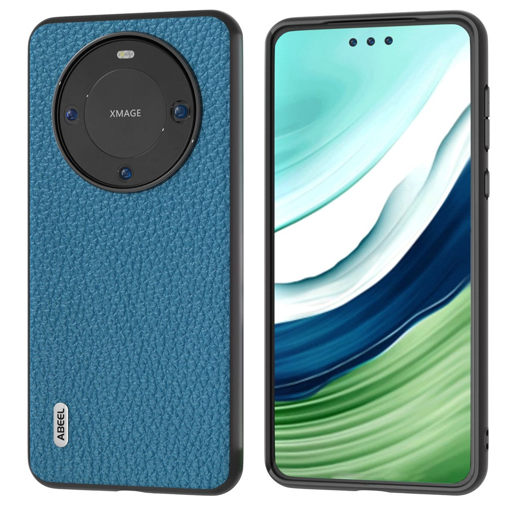 ABEEL För Huawei Mate 60 Pro Reptåligt Kohudläderbelagt PC+TPU mobilskal Litchi Texture Cover