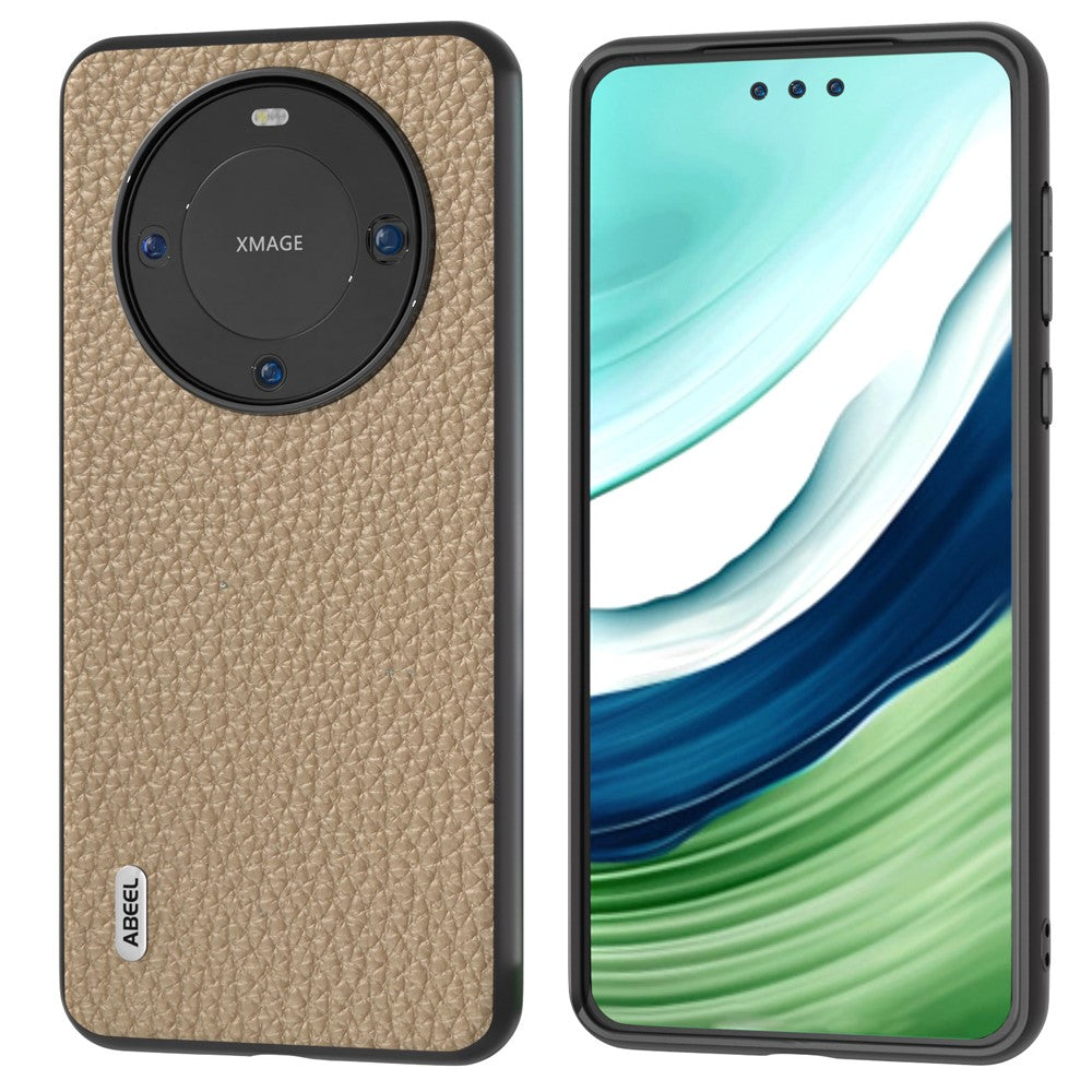 ABEEL För Huawei Mate 60 Pro Reptåligt Kohudläderbelagt PC+TPU mobilskal Litchi Texture Cover