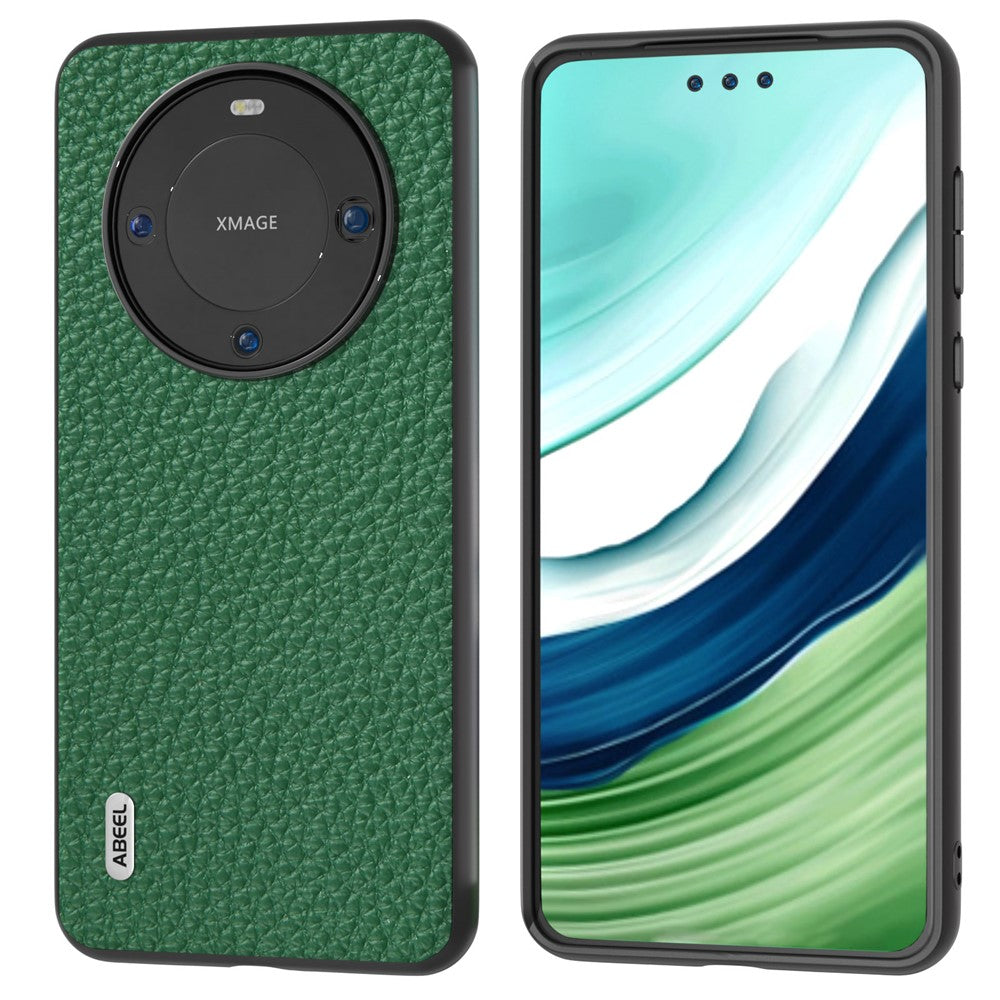 ABEEL För Huawei Mate 60 Pro Reptåligt Kohudläderbelagt PC+TPU mobilskal Litchi Texture Cover
