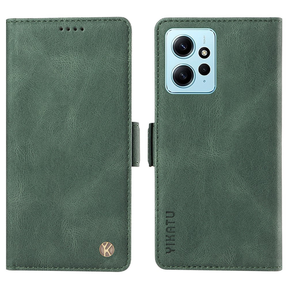 YIKATU YK-005 För Xiaomi Redmi Note 12 4G Skin-touch mobilskal PU-läder Plånboksfodral Stativ Skal