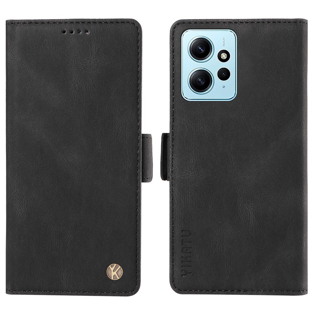 YIKATU YK-005 För Xiaomi Redmi Note 12 4G Skin-touch mobilskal PU-läder Plånboksfodral Stativ Skal