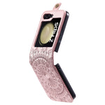 Til Samsung Galaxy Z Flip5 5G Pung-etui i PU-læder med kortholder, præget med mandala-blomst, foldbart cover