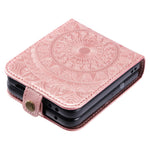 Til Samsung Galaxy Z Flip5 5G Pung-etui i PU-læder med kortholder, præget med mandala-blomst, foldbart cover