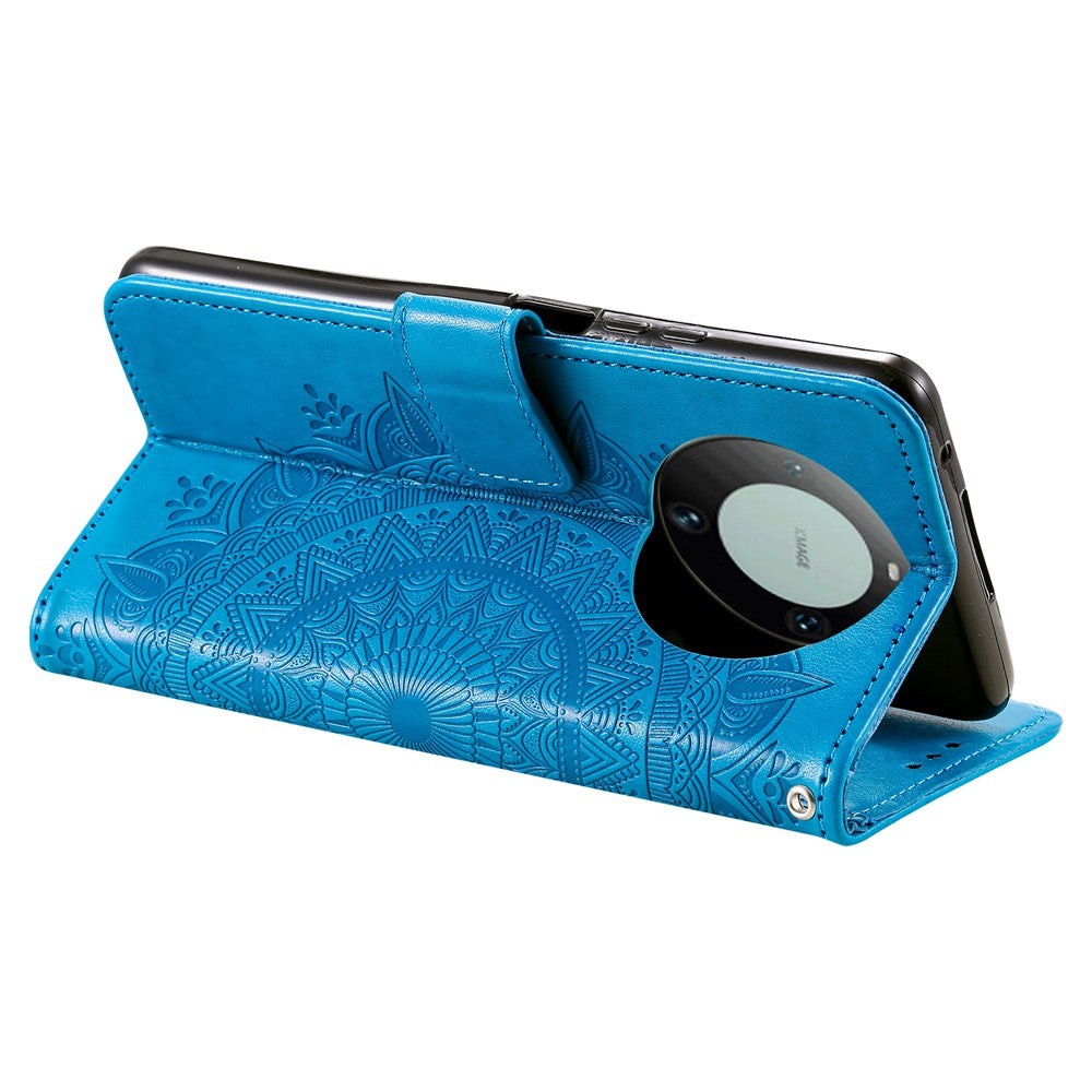 For Huawei Mate 60 Wallet PU Leather Phone Case Mandala Flower Imprinted Stand Cover with Strap