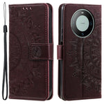 For Huawei Mate 60 Wallet PU Leather Phone Case Mandala Flower Imprinted Stand Cover with Strap