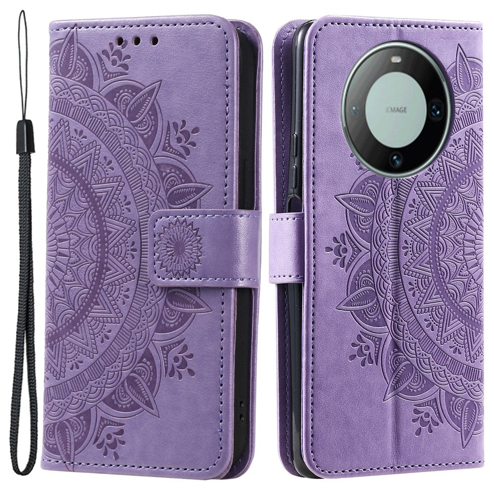 For Huawei Mate 60 Pro Stand Wallet Phone Case PU Leather Mandala Flower Imprinted Cover with Strap