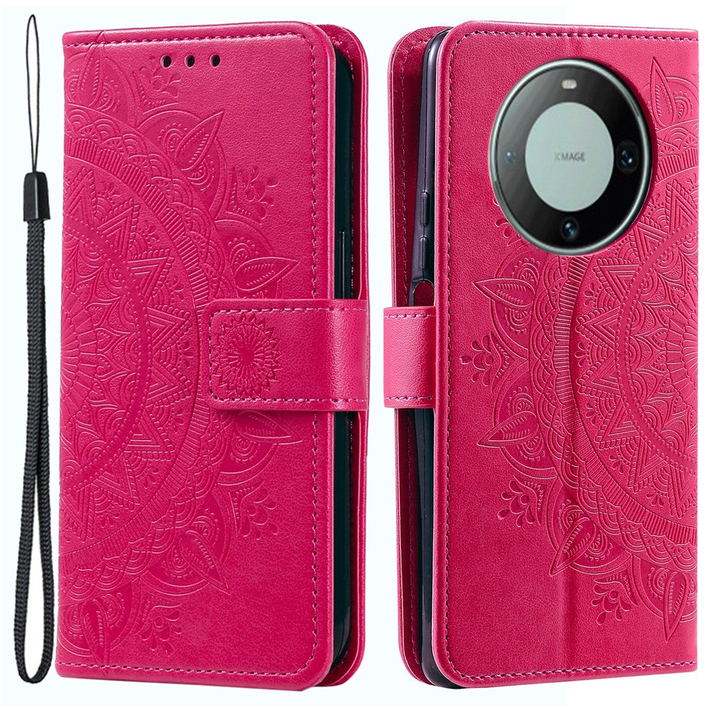 For Huawei Mate 60 Pro Stand Wallet Phone Case PU Leather Mandala Flower Imprinted Cover with Strap