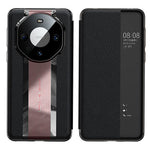 Genuine Cow Leather Phone Case for Huawei Mate 60 Pro View Window Anti-scratch Flip Cover