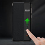 Genuine Cow Leather Phone Case for Huawei Mate 60 Pro View Window Anti-scratch Flip Cover