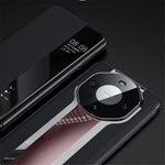 Genuine Cow Leather Phone Case for Huawei Mate 60 Pro View Window Anti-scratch Flip Cover
