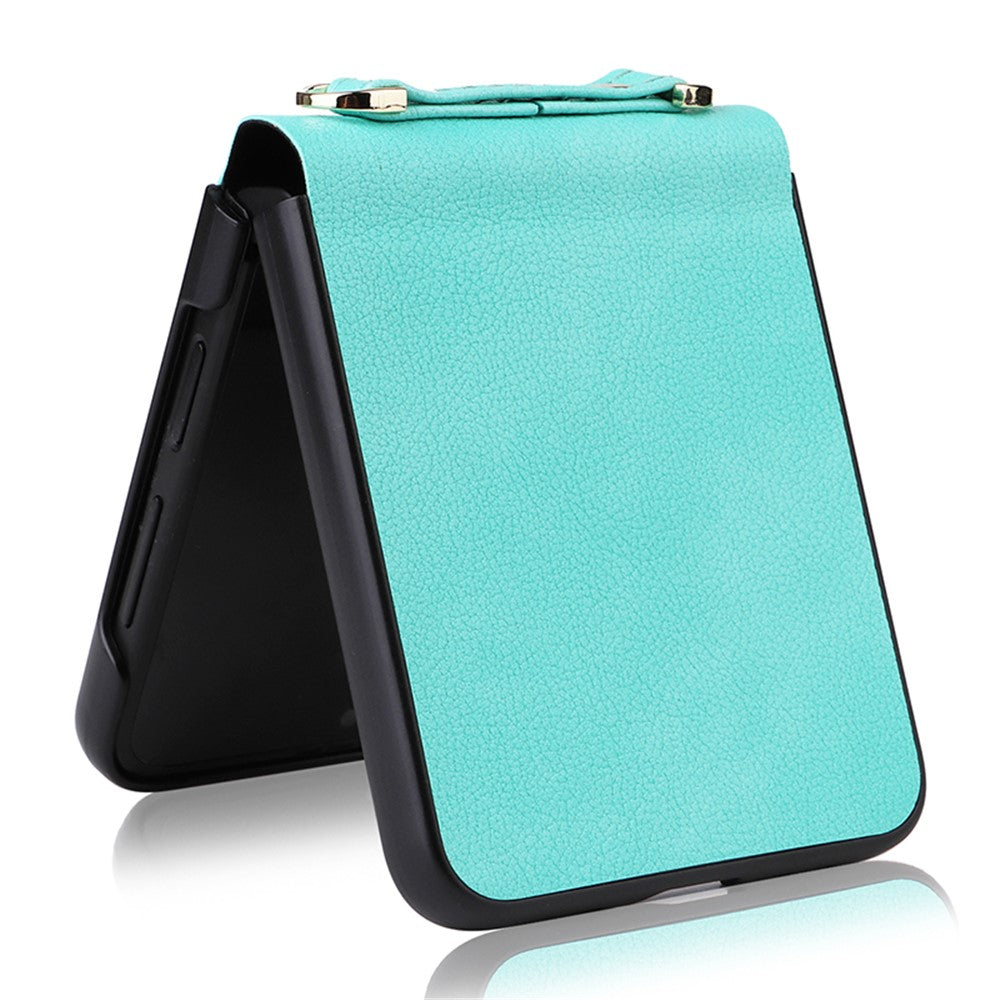 For Samsung Galaxy Z Flip5 5G One-Piece PU + PC Phone Case Cell Phone Protective Cover with Long Strap
