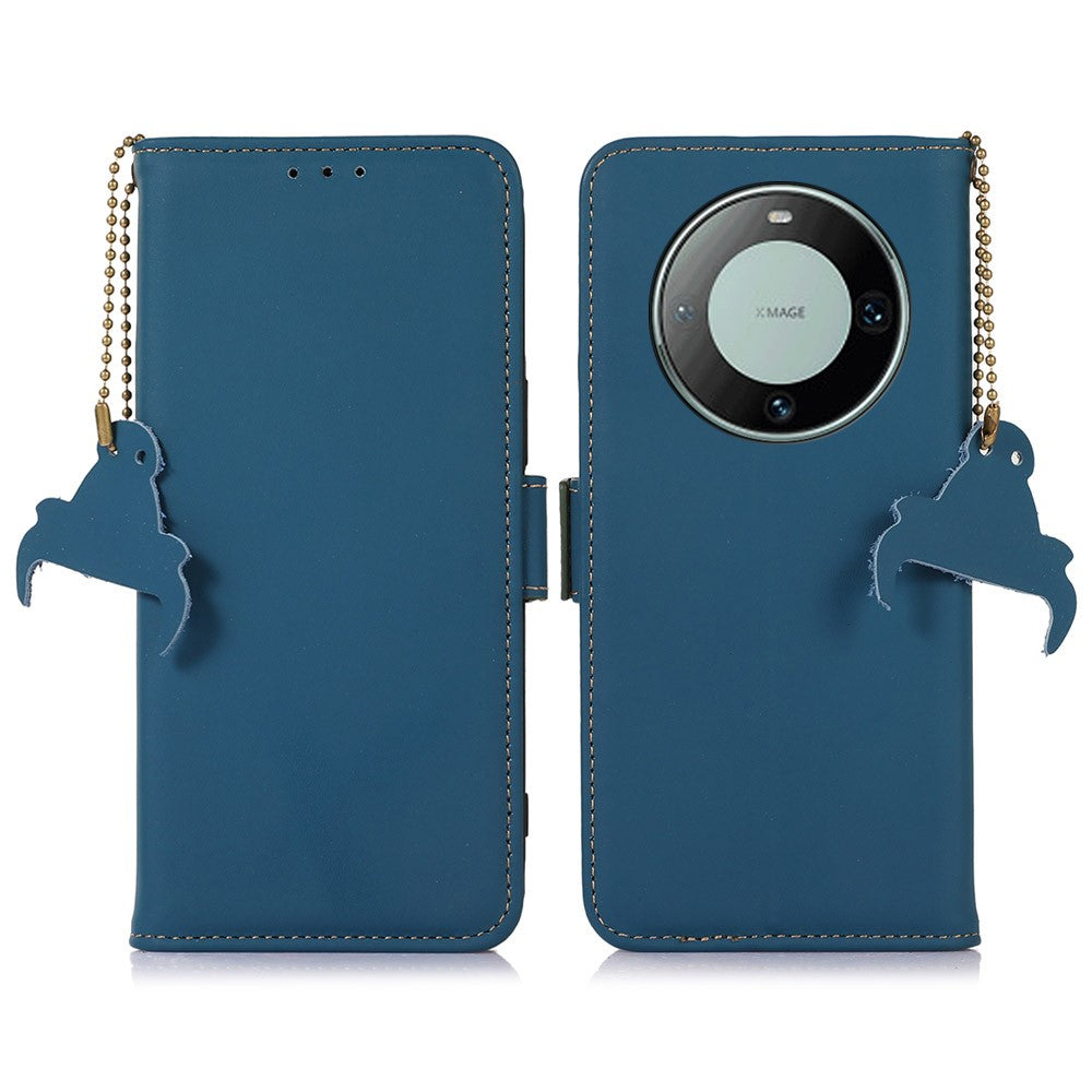 For Huawei Mate 60 Pro RFID Blocking Wallet Genuine Cow Leather Case Silky Feeling Phone Cover