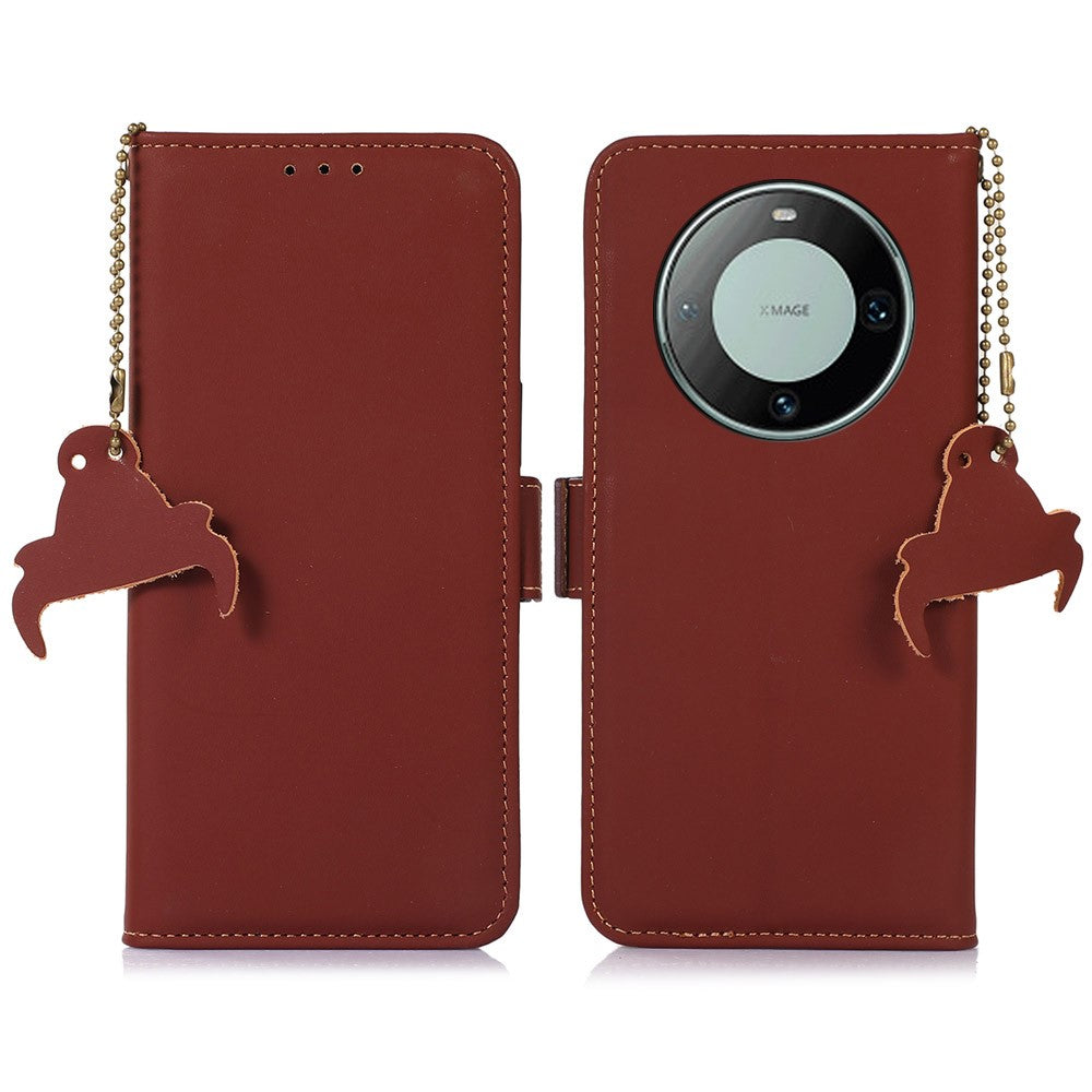 For Huawei Mate 60 Pro RFID Blocking Wallet Genuine Cow Leather Case Silky Feeling Phone Cover