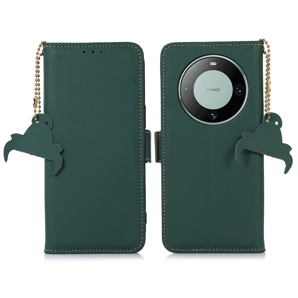 For Huawei Mate 60 Pro RFID Blocking Wallet Genuine Cow Leather Case Silky Feeling Phone Cover
