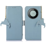 For Huawei Mate 60 Pro RFID Blocking Wallet Stand Shell Genuine Cow Leather Anti-drop Phone Case