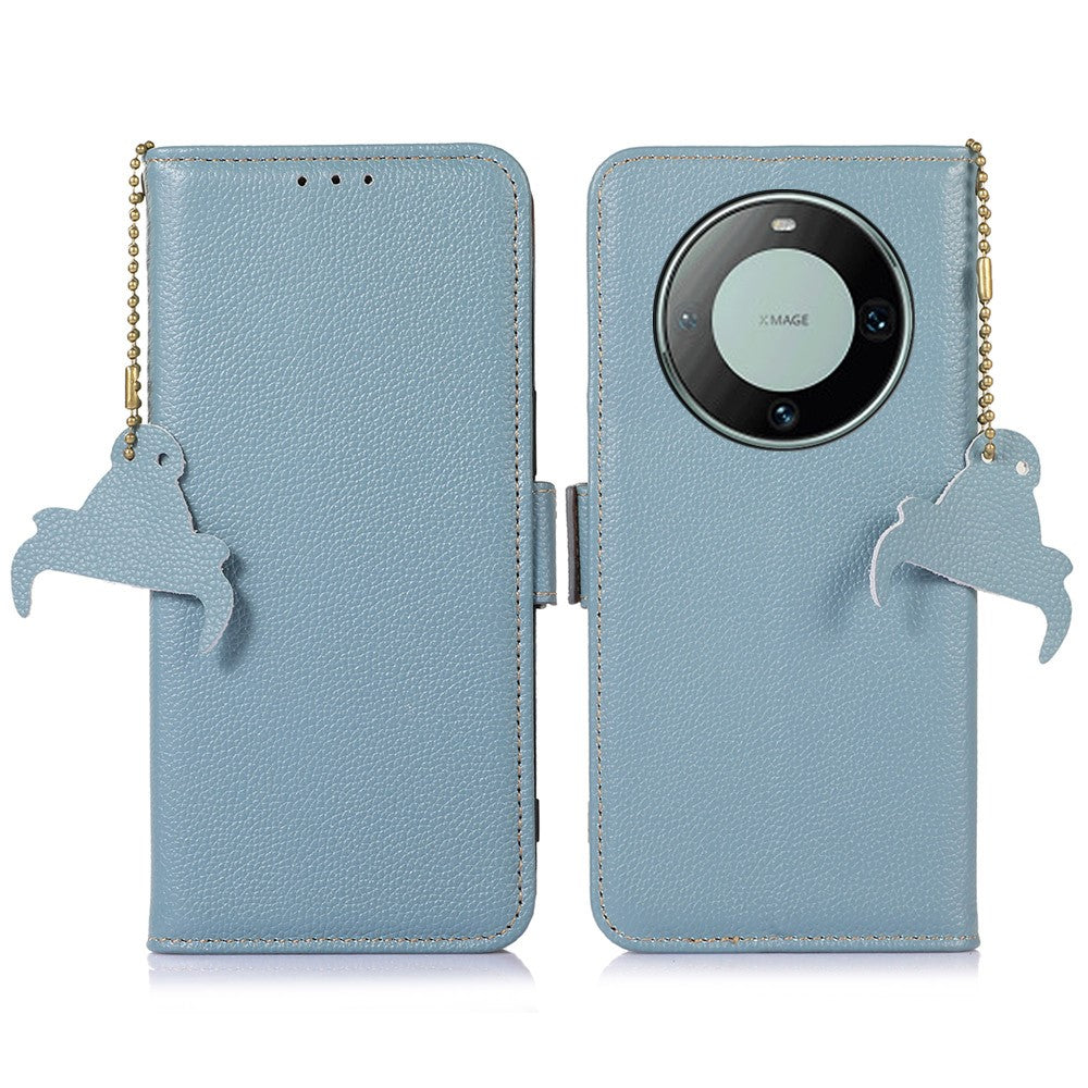 For Huawei Mate 60 Pro RFID Blocking Wallet Stand Shell Genuine Cow Leather Anti-drop Phone Case