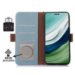 For Huawei Mate 60 Pro RFID Blocking Wallet Stand Shell Genuine Cow Leather Anti-drop Phone Case