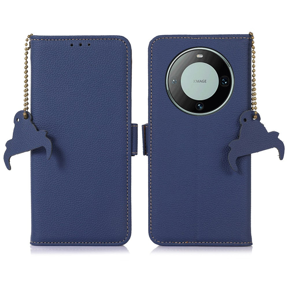 For Huawei Mate 60 Pro RFID Blocking Wallet Stand Shell Genuine Cow Leather Anti-drop Phone Case