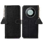 Genuine Cow Leather Case for Huawei Mate 60 RFID Blocking Wallet Litchi Texture Phone Cover