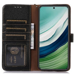 Genuine Cow Leather Case for Huawei Mate 60 RFID Blocking Wallet Litchi Texture Phone Cover
