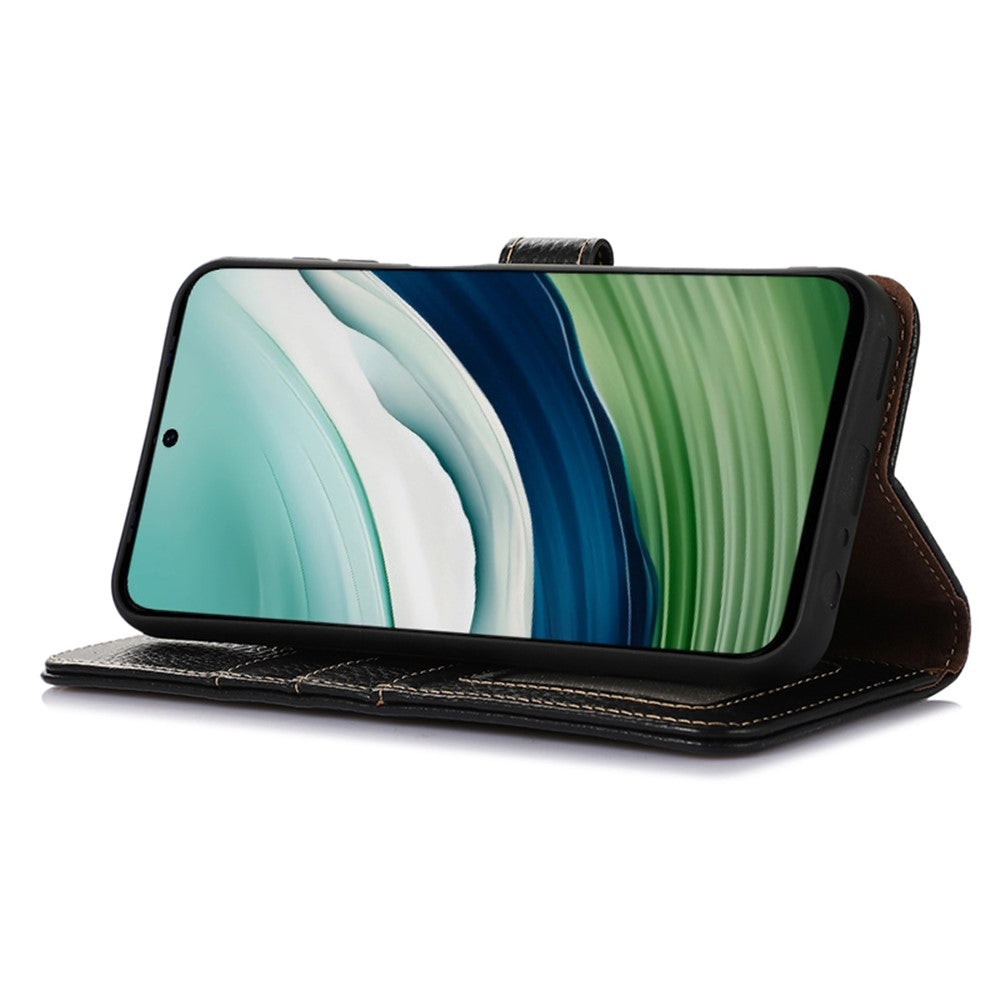 Genuine Cow Leather Case for Huawei Mate 60 RFID Blocking Wallet Litchi Texture Phone Cover