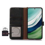 Genuine Cow Leather Case for Huawei Mate 60 RFID Blocking Wallet Litchi Texture Phone Cover