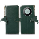 Genuine Cow Leather Case for Huawei Mate 60 RFID Blocking Wallet Litchi Texture Phone Cover