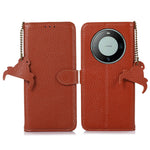 Genuine Cow Leather Case for Huawei Mate 60 RFID Blocking Wallet Litchi Texture Phone Cover