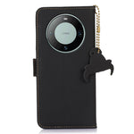 For Huawei Mate 60 RFID Blocking Genuine Cow Leather Case Silky Feeling Phone Stand Wallet Cover