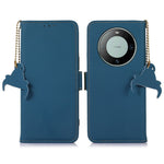 For Huawei Mate 60 RFID Blocking Genuine Cow Leather Case Silky Feeling Phone Stand Wallet Cover